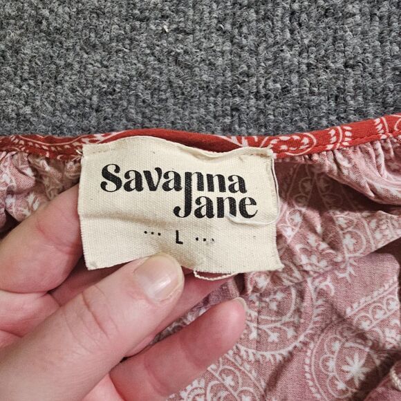 Savanna Jane Top Shirt Womens Large Red Orange Embroidered Boho Peasant Casual - Picture 4 of 11